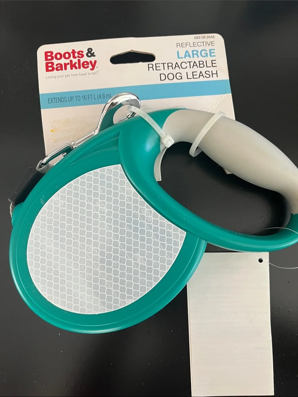 Boots & Barkley Reflective Retractable Dog Leash in Teal and White